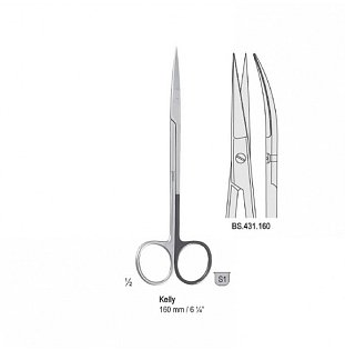 Nůžky Kelly zahnuté 160 mm, 7 Ks skladem