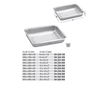 Nerezový hluboký tác 300x200x50mm-VÝPRODEJ skladem 1 Ks